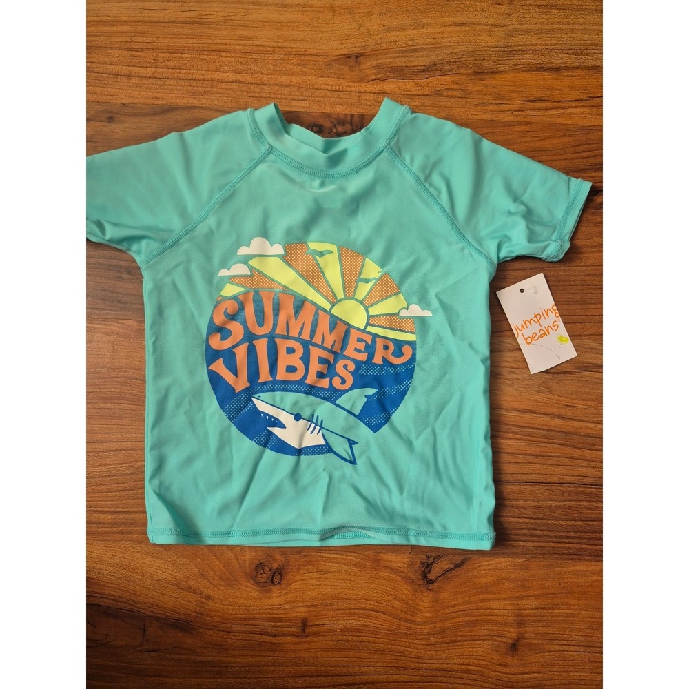 Jumping Beans Swimwear Boys Size 2T Blue "Summer Vibes" Shark Short Sleeve 8233